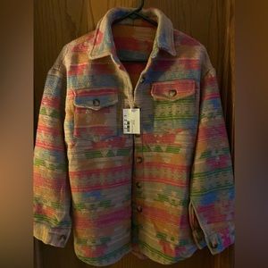 Small Pink green and tan Aztec Shacket, new with tags